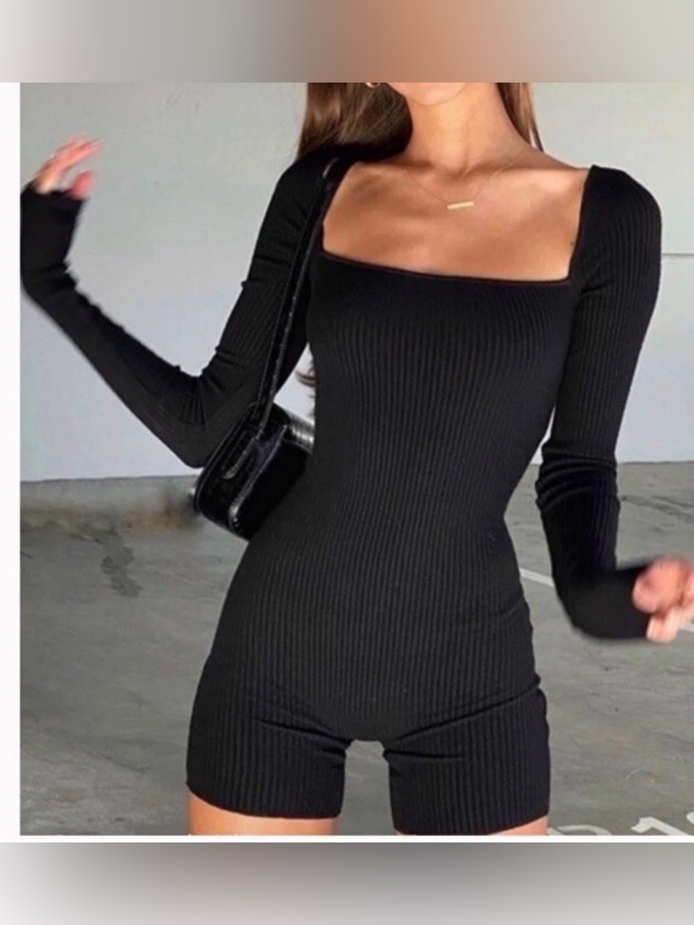 Are you am I - Fitted Long Sleeve One Piece Romper in Black